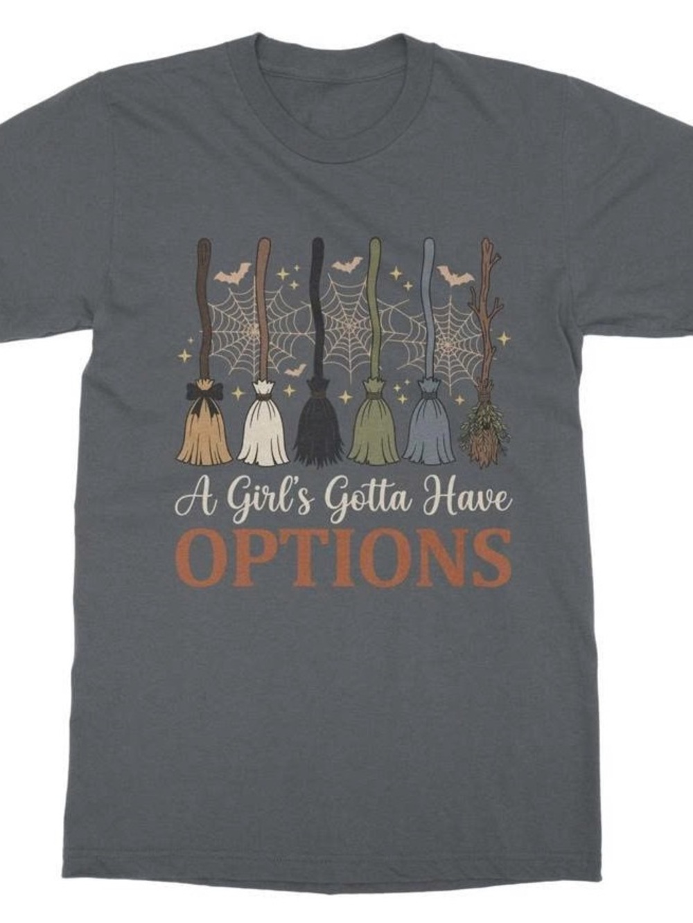 Halloween Brooms Graphic Tee with Multicolor Accents